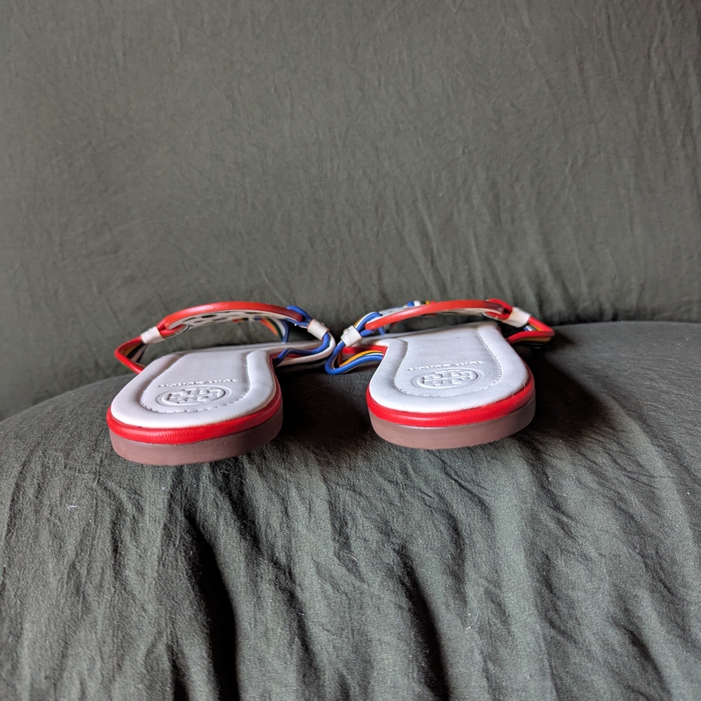 Tory Burch White Sandals with Multicolor Straps - Picture 3 of 4